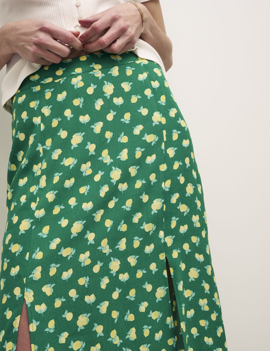 Green Sicilian Lemon Print Sara Midi Skirt