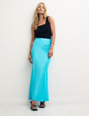 Blue Mila Satin Slip Skirt
