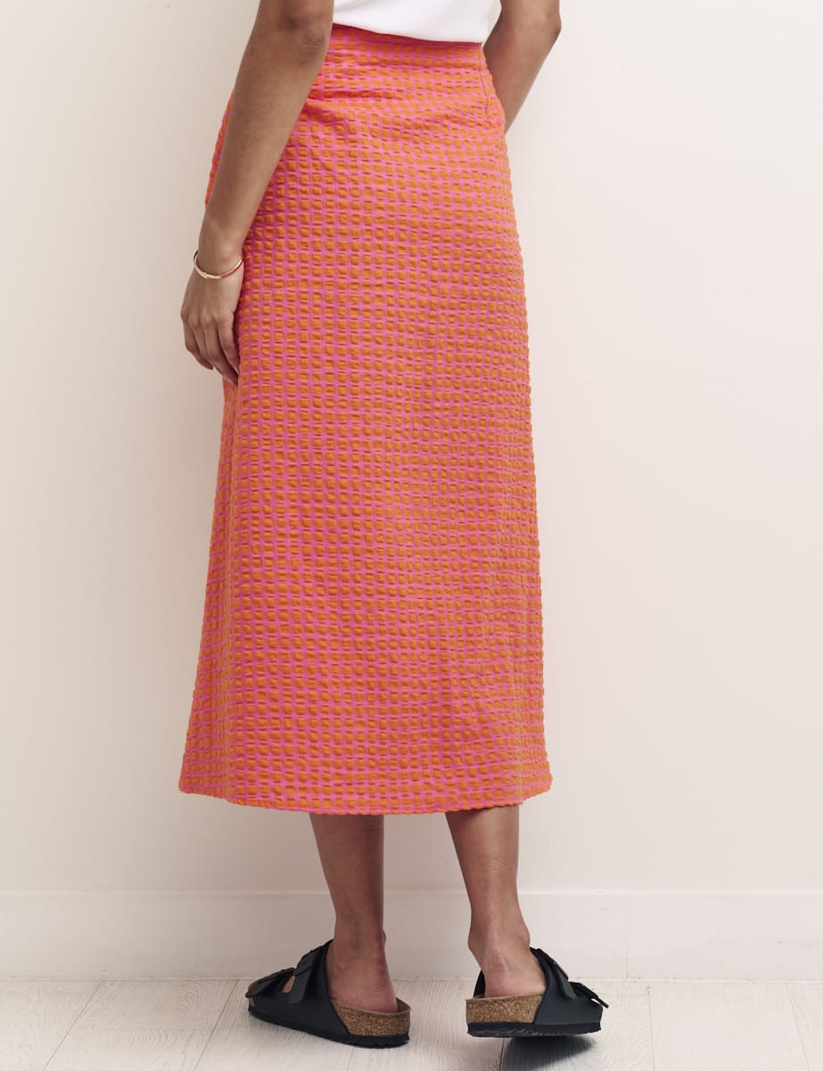 Pink & Orange Gingham Midi Skirt