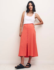 Pink & Orange Gingham Midi Skirt