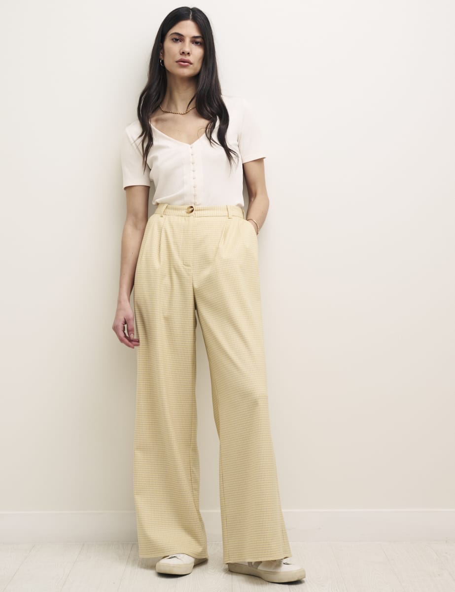 Yellow Check Wide Leg Trousers