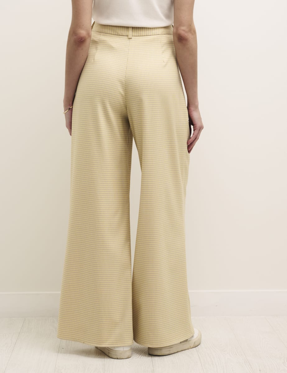 Yellow Check Wide Leg Trousers