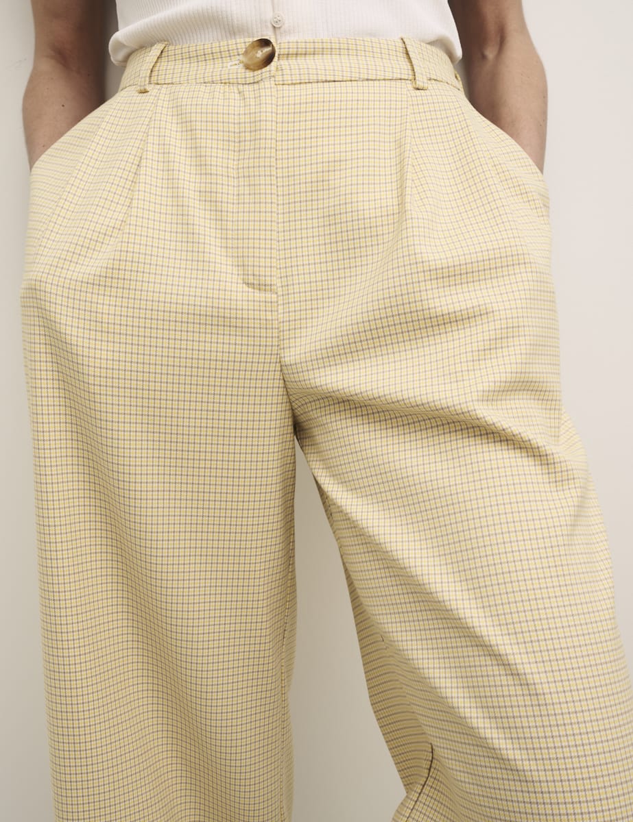 Yellow Check Wide Leg Trousers