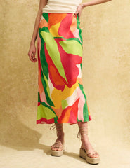 Abstract Leaf Print Mila Midi Skirt