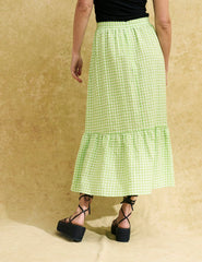 Green Gingham Check Bianca Midi Skirt