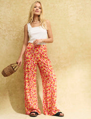 Orange Floral Print Wide Leg Cora Trousers