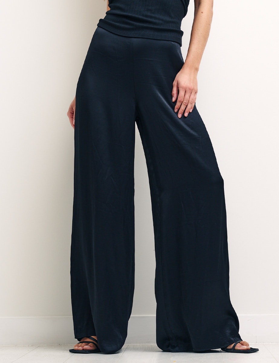 Black Satin Wide Leg Trousers