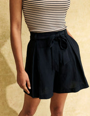 Black Tie Waist Paper Bag Shorts