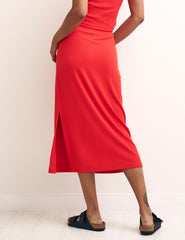 Red Side Slit Midi Skirt