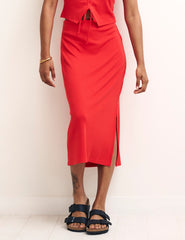 Red Side Slit Midi Skirt