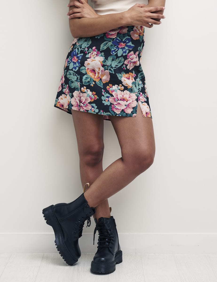 Pink Floral Pearl Mini Skirt