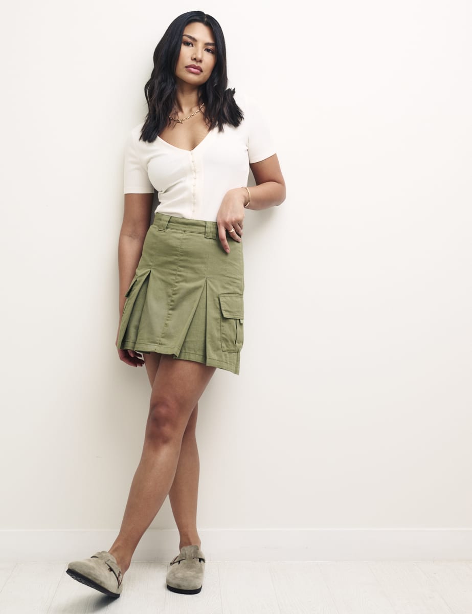 Khaki Green Cargo Utility Mini Skirt