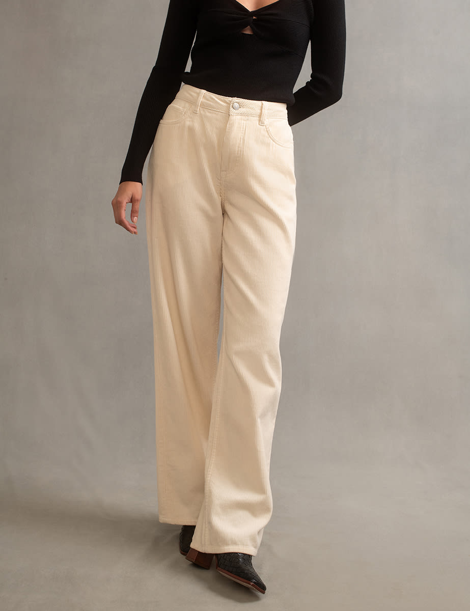 Cream Cord Wide Leg Cord Trousers