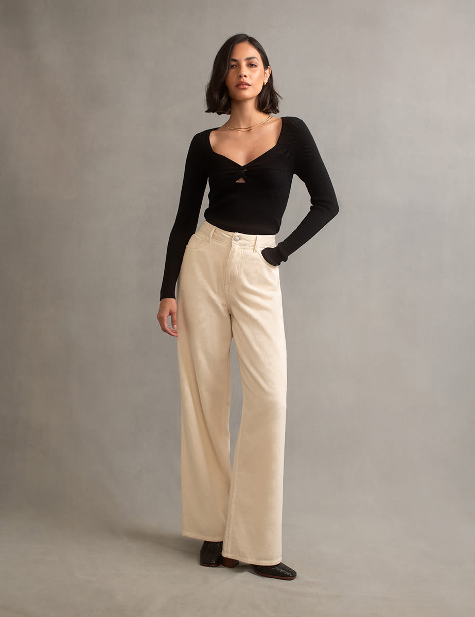 Cream Cord Wide Leg Cord Trousers