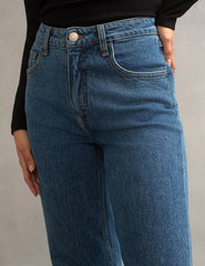 Mid Wash Blue High Rise Straight Leg Denim Jeans