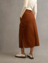 Brown Utility Cargo Midi Skirt