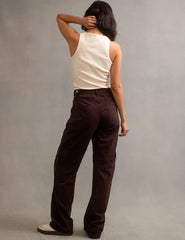 Brown Cargo Utility Straight Leg Twill Trousers