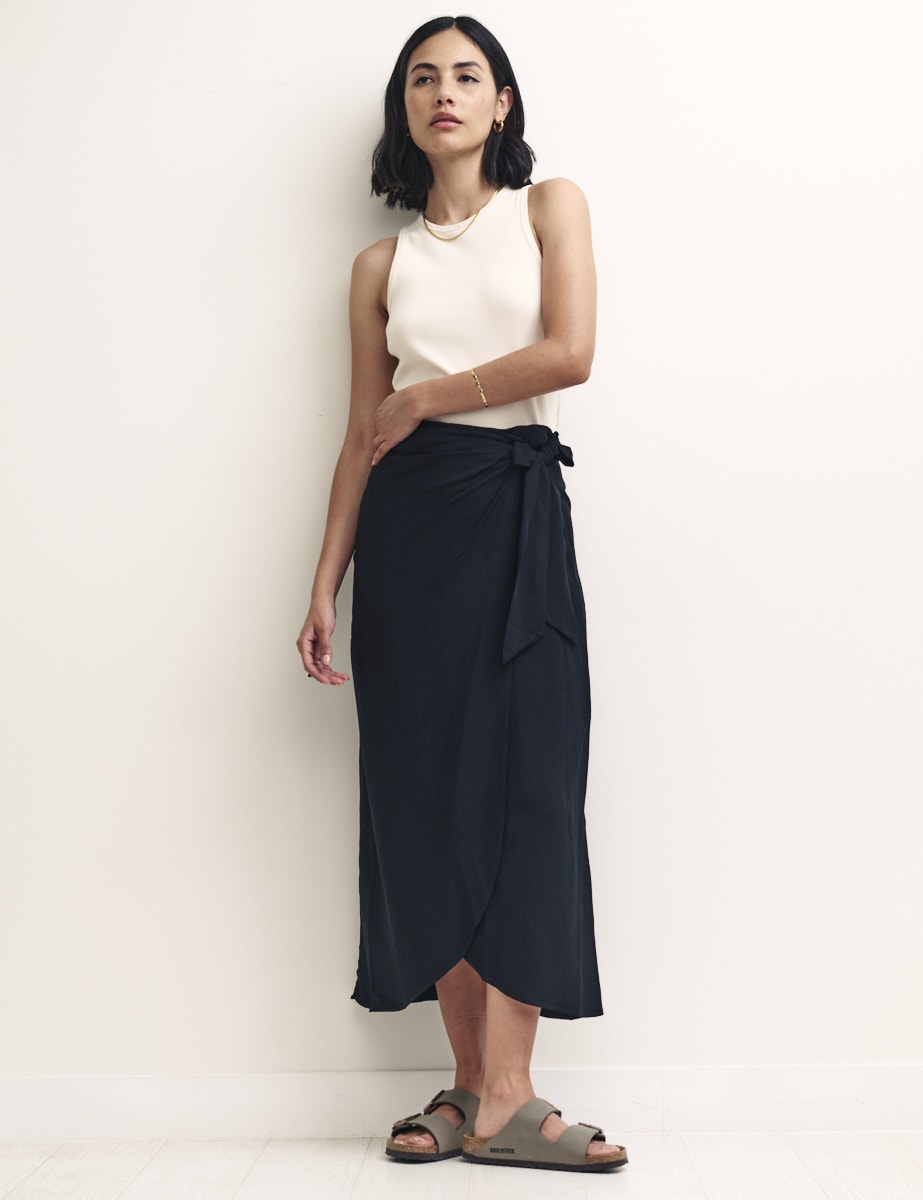 Black Wrap Midi Skirt