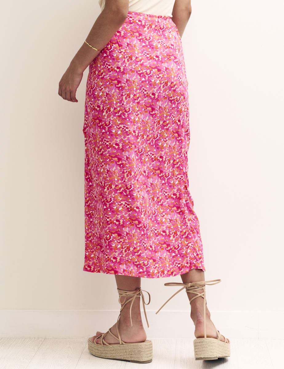Pink Watercolour Wrap Midi Skirt