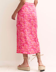 Pink Watercolour Wrap Midi Skirt