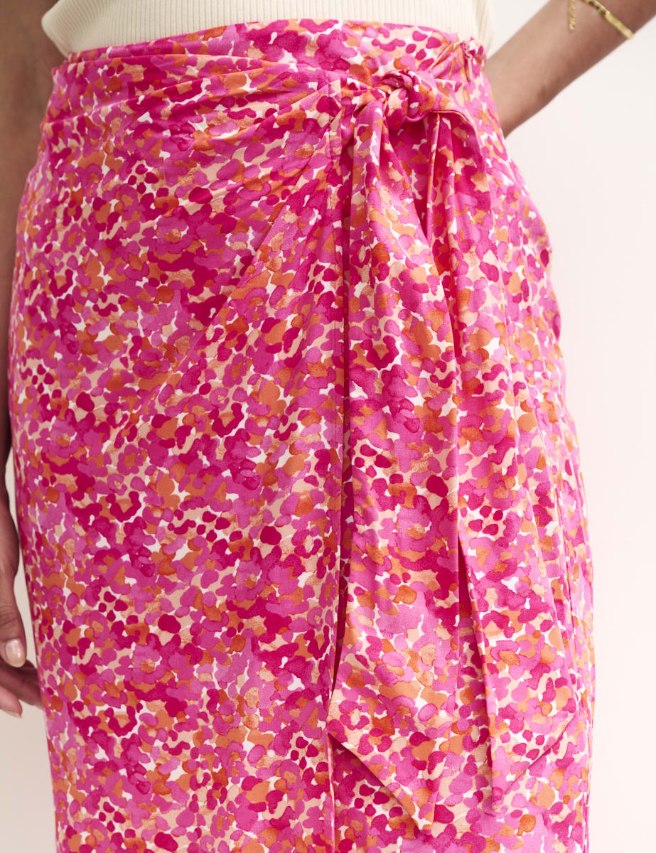 Pink Watercolour Wrap Midi Skirt