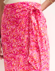 Pink Watercolour Wrap Midi Skirt