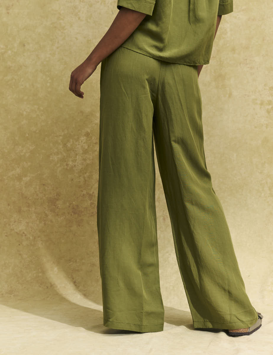 Khaki Drawstring Wide Leg Trousers