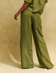Khaki Drawstring Wide Leg Trousers