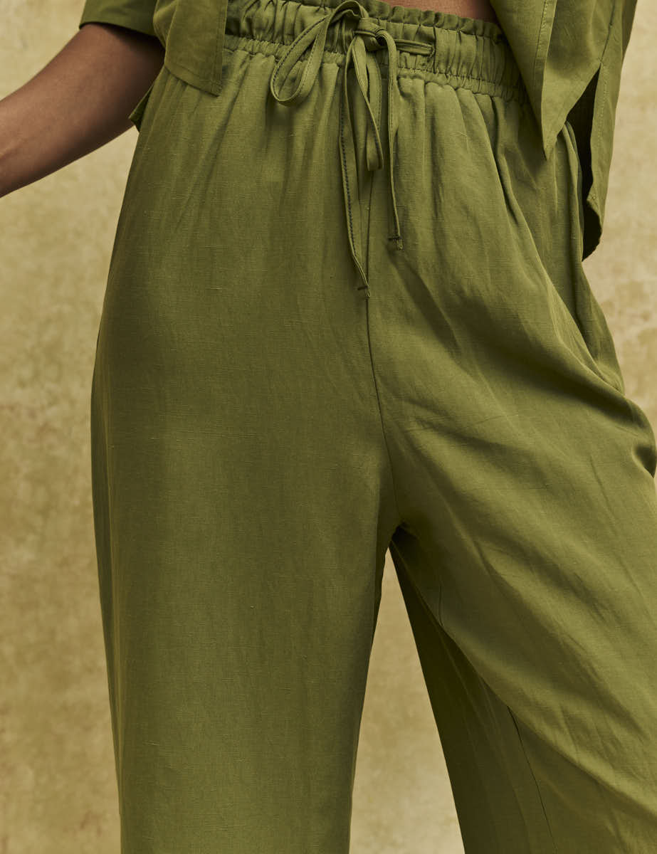 Khaki Drawstring Wide Leg Trousers