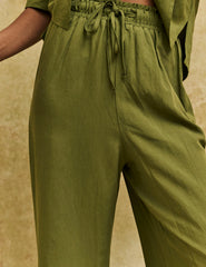 Khaki Drawstring Wide Leg Trousers