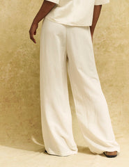 Cream Drawstring Wide Leg Trousers
