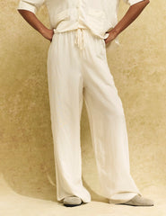 Cream Drawstring Wide Leg Trousers