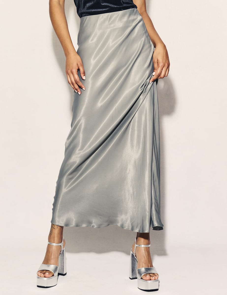 Silver Mila Satin Maxi Slip Skirt