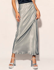 Silver Mila Satin Maxi Slip Skirt
