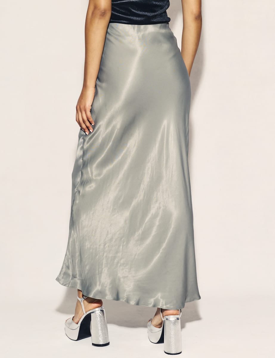 Silver Mila Satin Maxi Slip Skirt