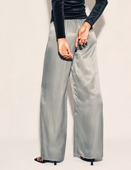 Silver Satin Wide Leg Azora Trousers