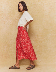 Red Ditsy Floral Sadie Midi Skirt