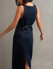 Dark Denim Back Slit Maxi Skirt