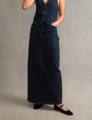 Dark Denim Back Slit Maxi Skirt