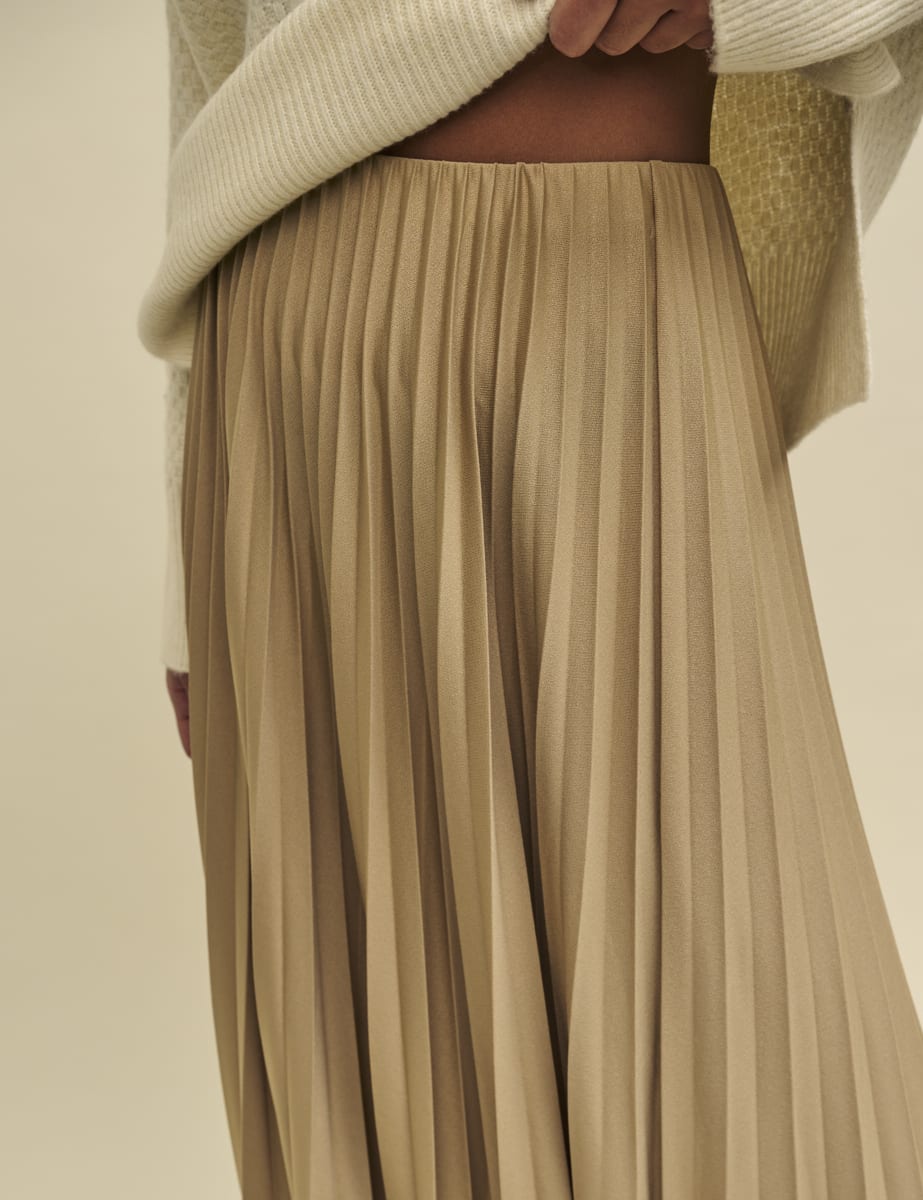 Beige Pleated Midaxi Skirt