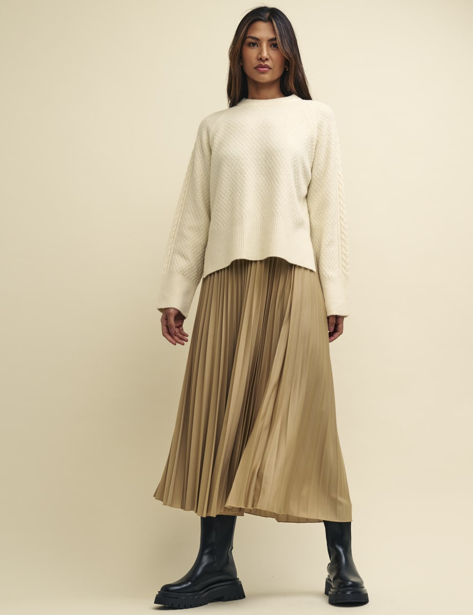 Beige Pleated Midaxi Skirt