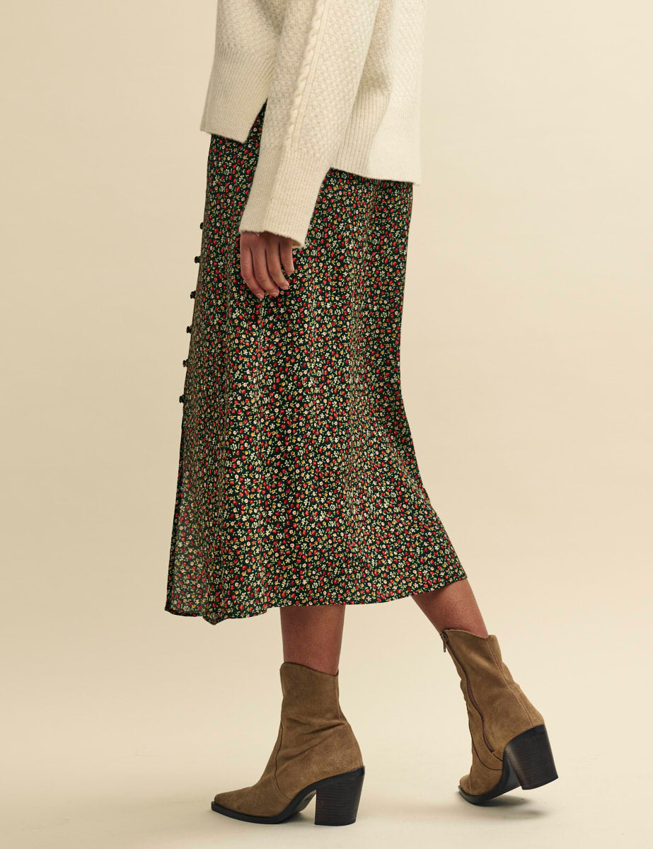 Green Floral Sadie Midi Skirt