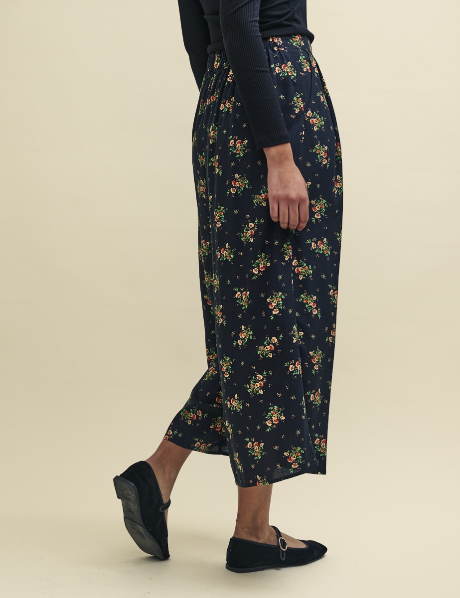 Black Wildflower Wide Leg Zeena Trousers