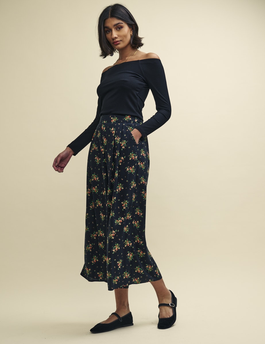 Black Wildflower Wide Leg Zeena Trousers