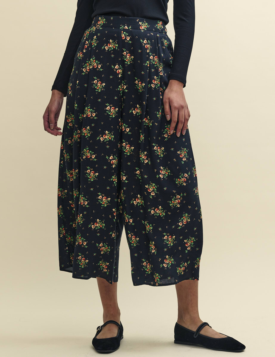 Black Wildflower Wide Leg Zeena Trousers