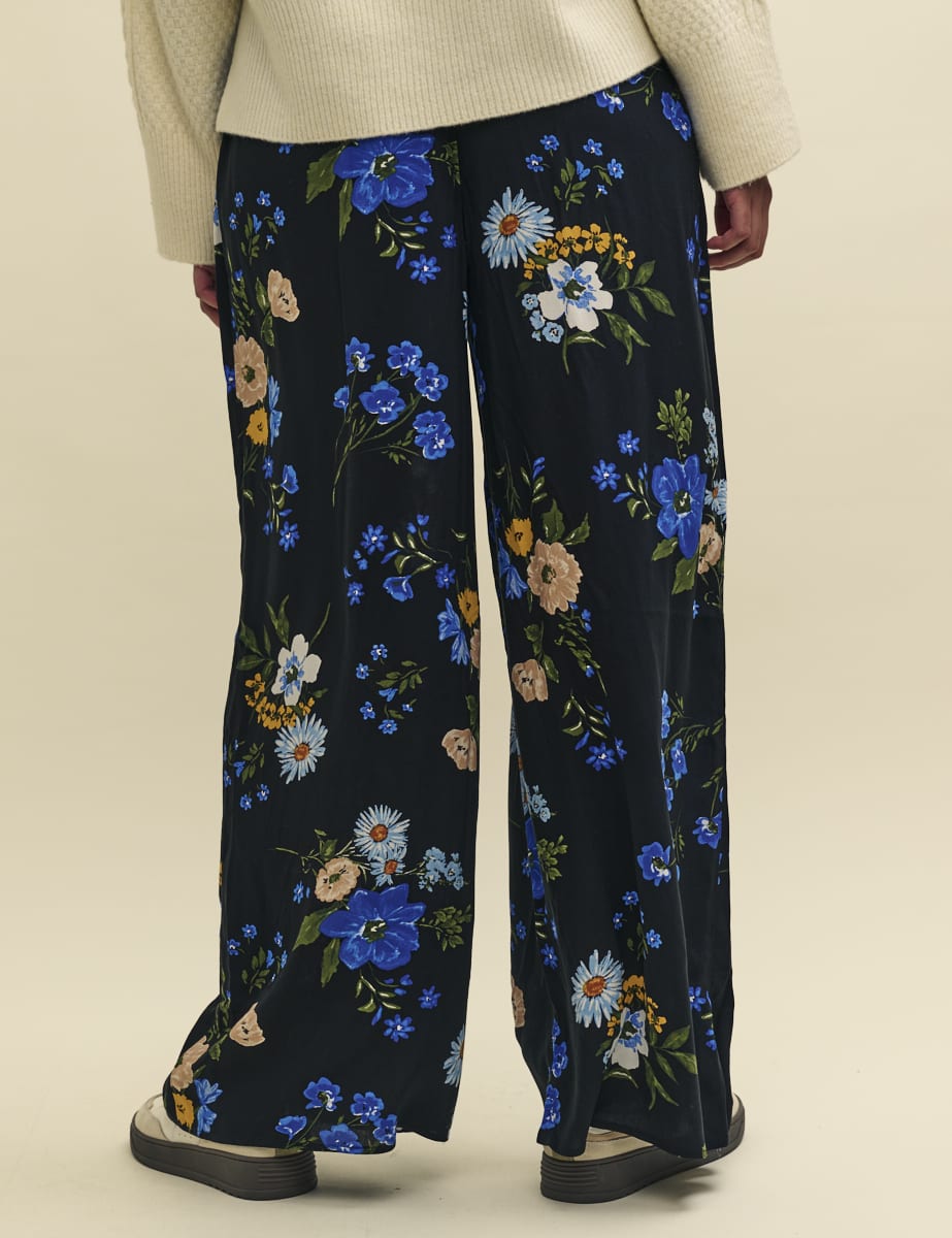 Black Floral Wide Leg Zeena Trousers