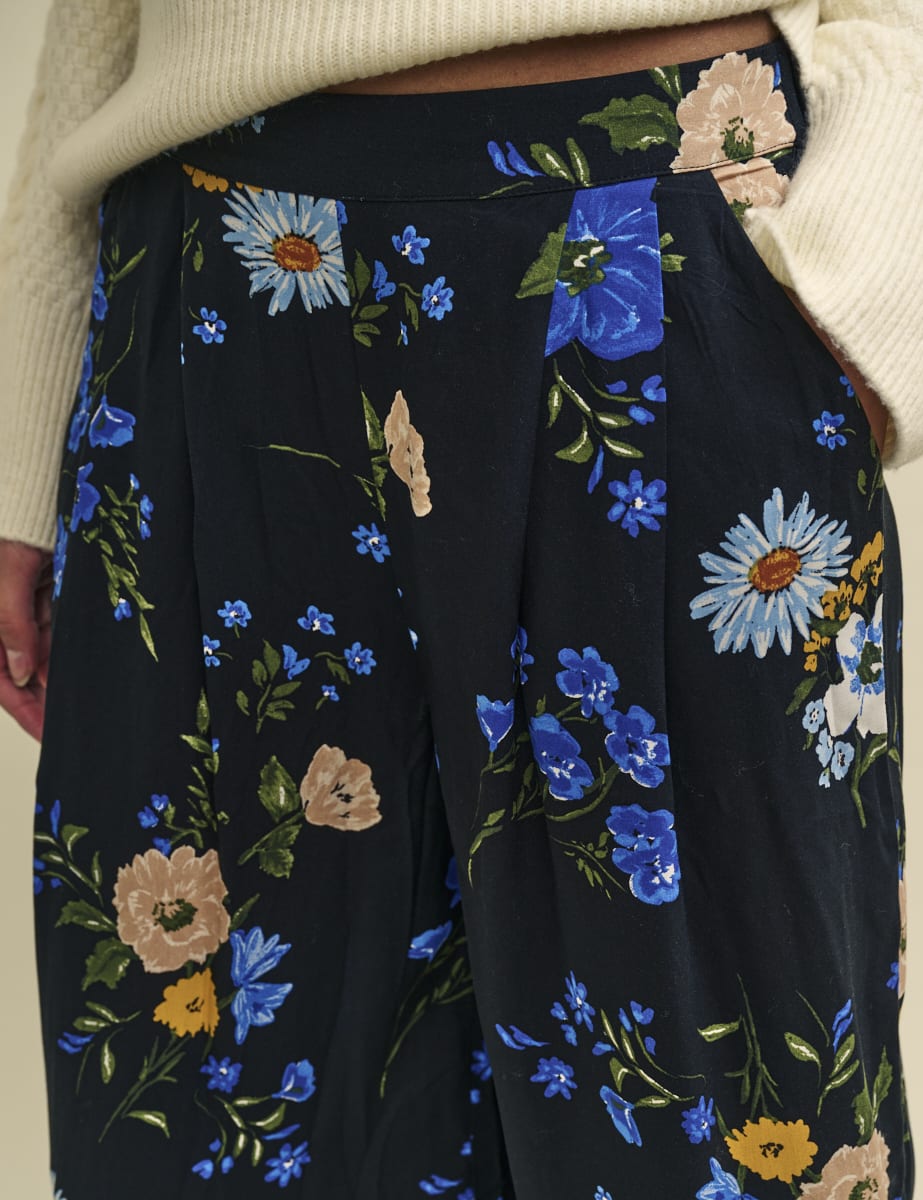 Black Floral Wide Leg Zeena Trousers
