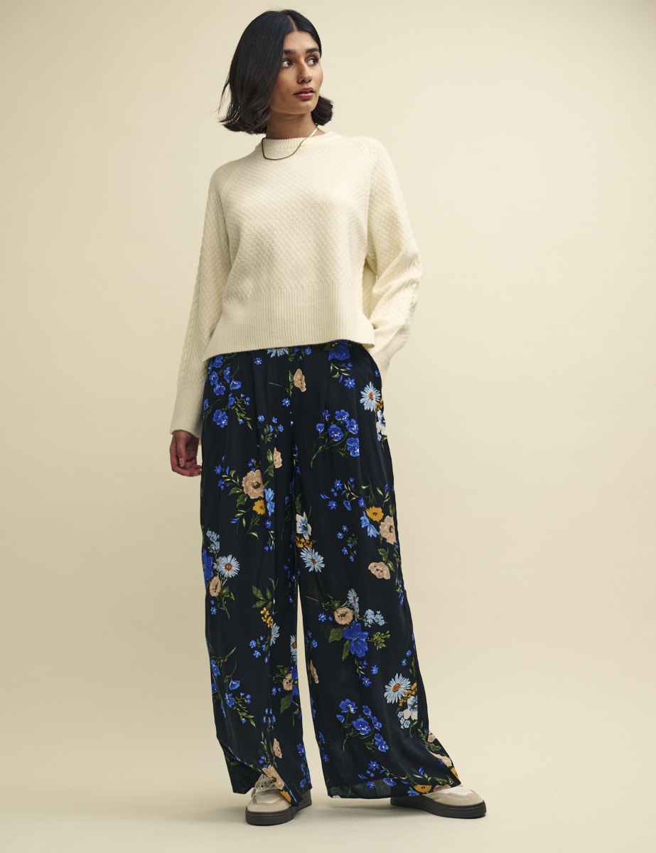 Black Floral Wide Leg Zeena Trousers