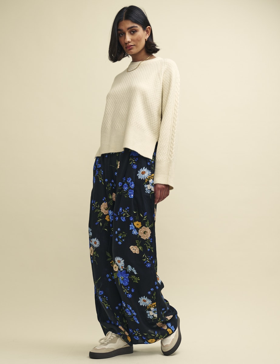 Black Floral Wide Leg Zeena Trousers