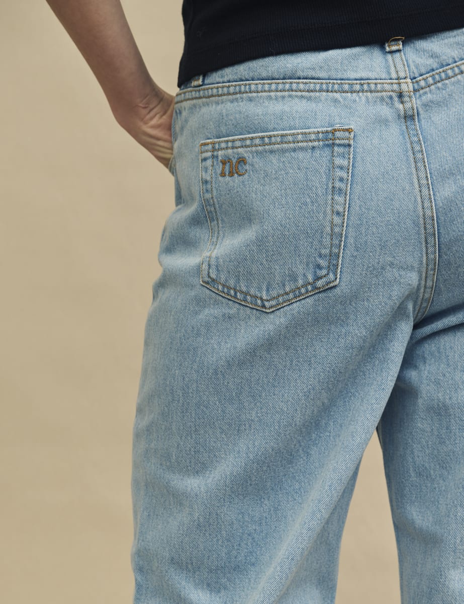 Blue Light Wash Cropped Denim High Rise Wide Leg Jeans